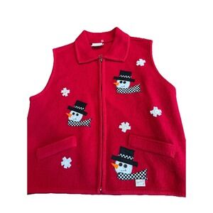 Vintage Sweater Vest FLAW Ugly Christmas Snowman Holiday Zip Boiled Wool Large